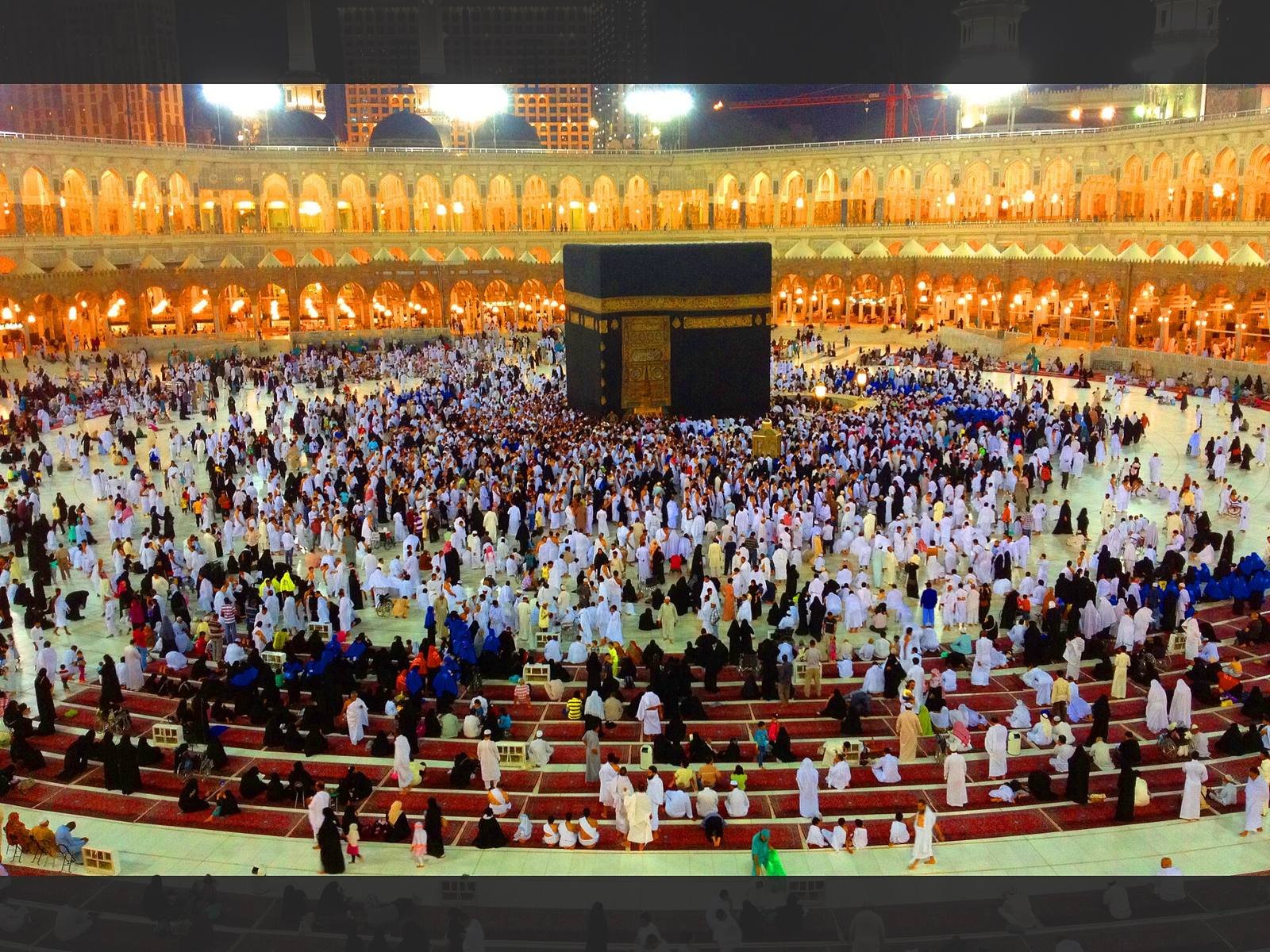 Pilgrims performing Tawaf around the Holy Kaaba in Masjid al-Haram, Makkah